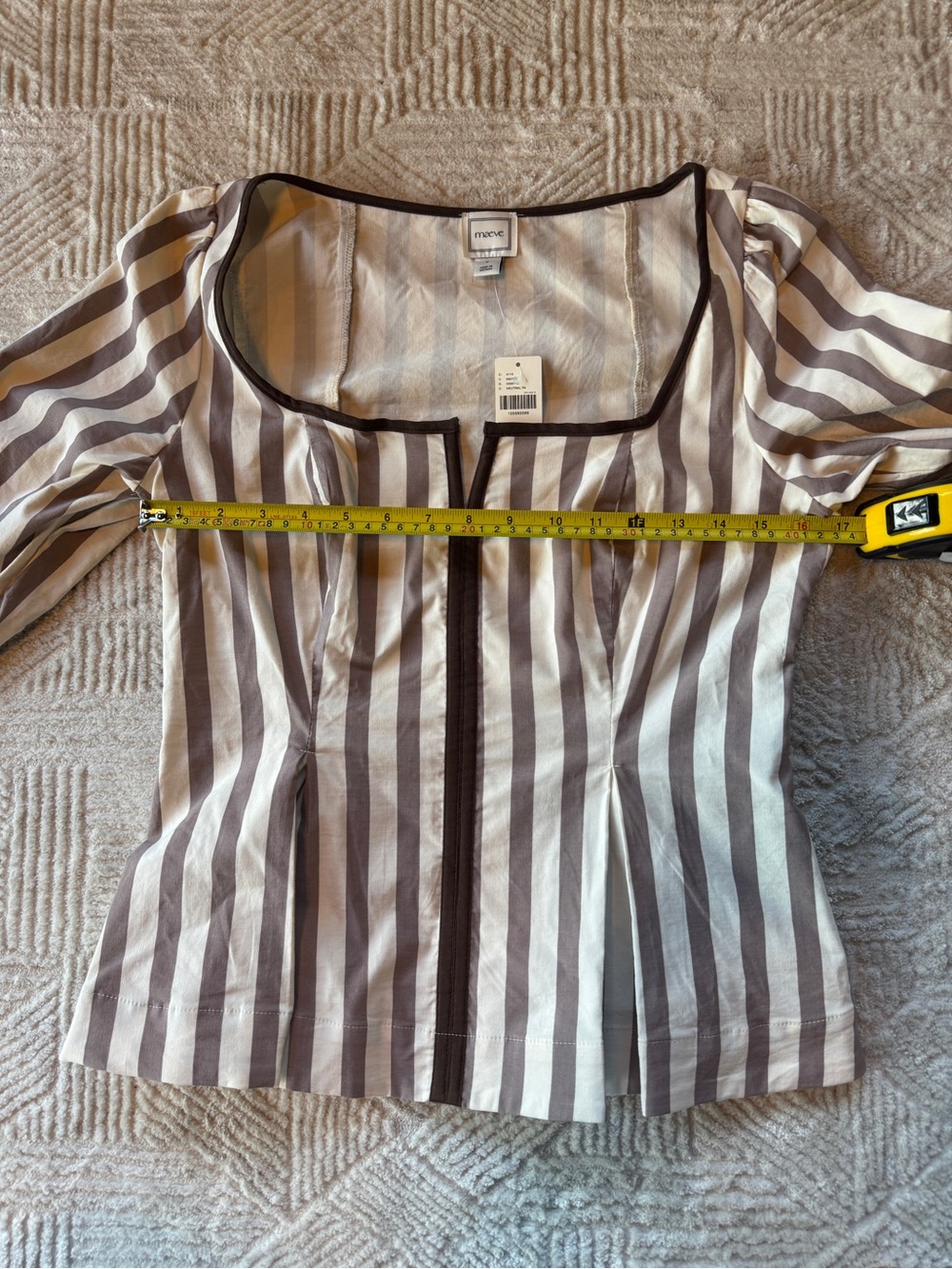 NWT Anthropologie Maeve Striped Square Neck Peplum Blouse Size M Brown White - Picture 11 of 13